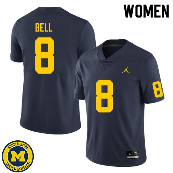 Womens University of Michigan #8 Ronnie Bell Navy Fashion Football Jersey